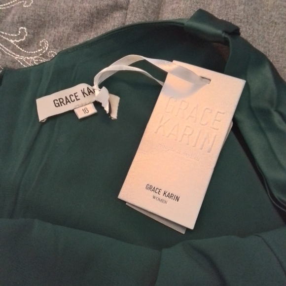 NWT Grace Karin Women Green Side Slit Satin Cocktail Party Dress - 16 - Picture 9 of 11